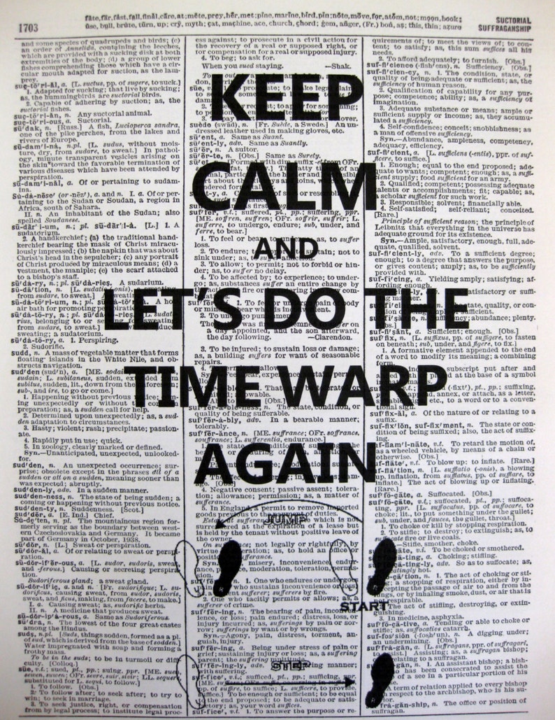 Let's Do the Time Warp Again Keep Calm Rocky Horror Picture Show Quote 8x10 Vintage Dictionary page, Dictionary art, Dictionary Print image 2