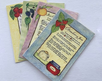 Note Cards with Food Recipes / Vintage Recipe Note Cards / Greeting Cards / Original Art Cards / New Home Gift / Cards with Envelopes