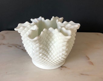 Westmoreland FlutedCrimped Hobnail Milk Glass-6 Fluted Rose Bowl Free shipping!!!!