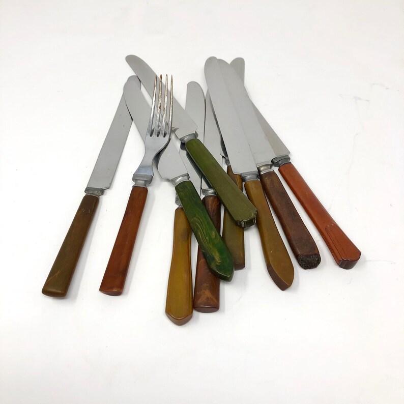 Bakelite Flatware Assorted Brown to Dark Green Set of 10 1 Etsy