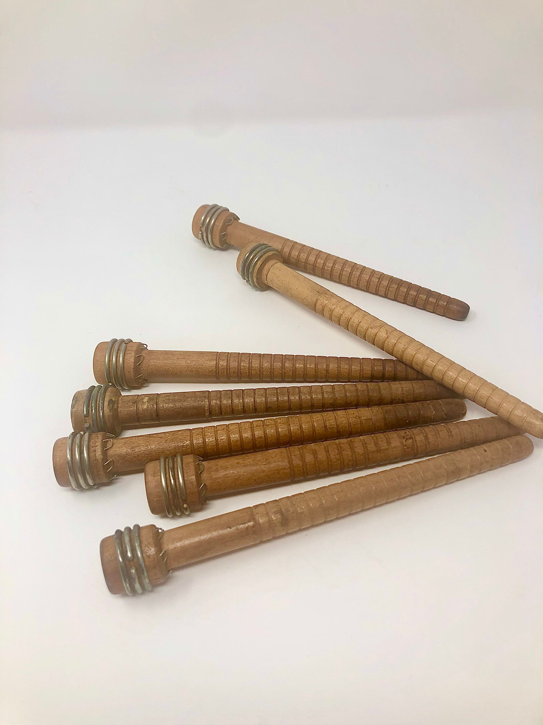 Wood Industrial Bobbins Spindles Set of 8 Etsy