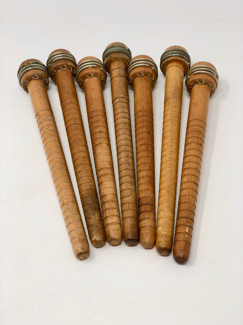 Wood Industrial Bobbins Spindles Set of 8 Etsy