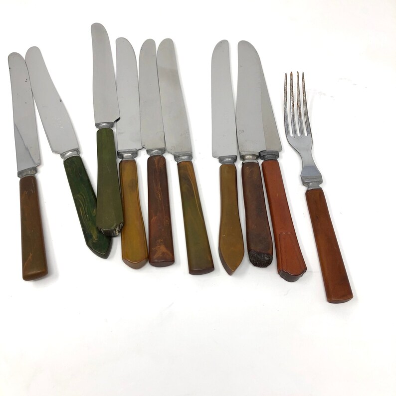 Bakelite Flatware Assorted Brown to Dark Green Set of 10 1 Etsy