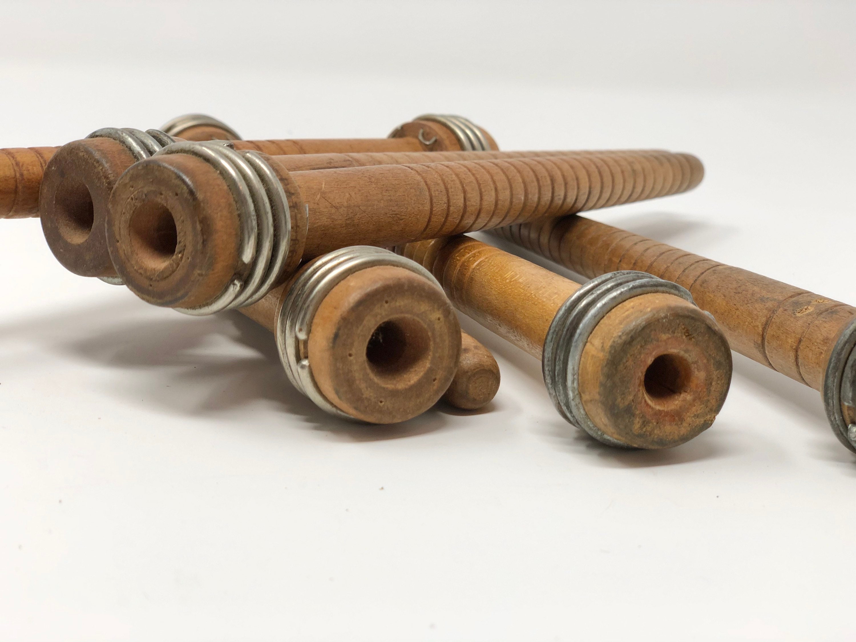 Wood Industrial Bobbins Spindles Set of 8 Etsy