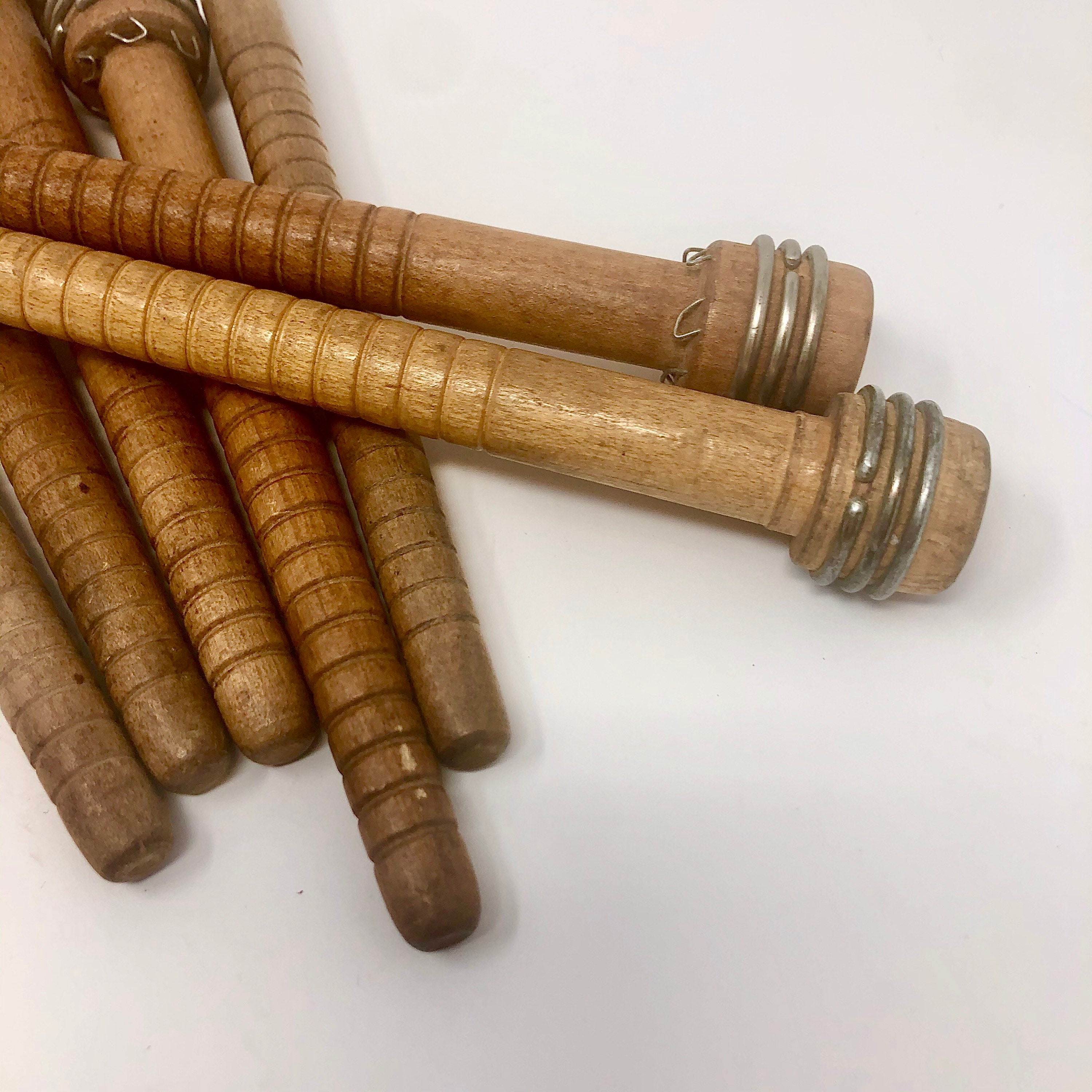 Wood Industrial Bobbins Spindles Set of 8 Etsy