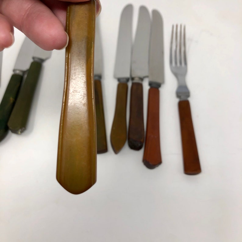 Bakelite Flatware Assorted Brown to Dark Green Set of 10 1 Etsy