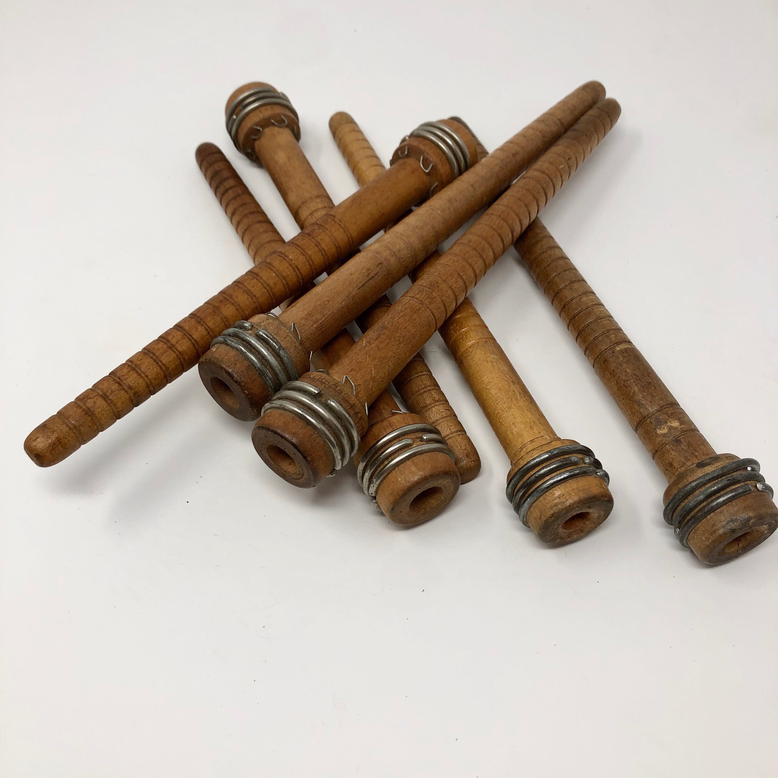Wood Industrial Bobbins Spindles Set of 8 Etsy