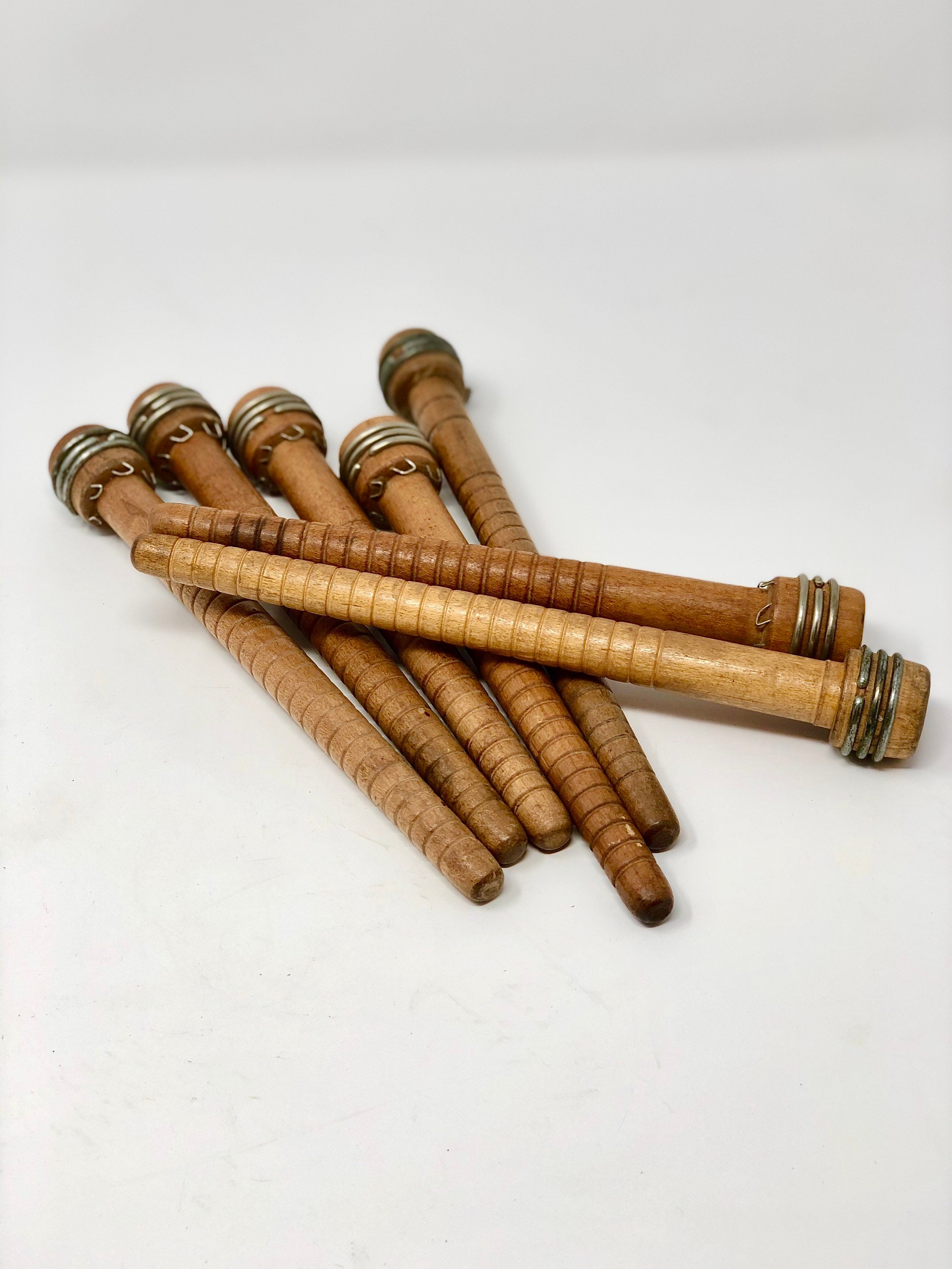 Wood Industrial Bobbins Spindles Set of 8 Etsy