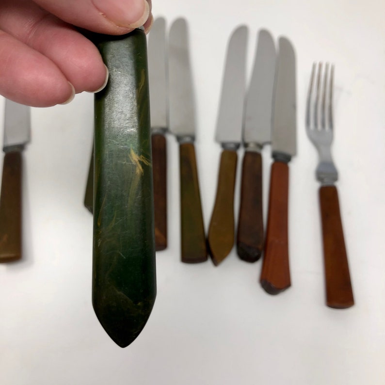 Bakelite Flatware Assorted Brown to Dark Green Set of 10 1 Etsy