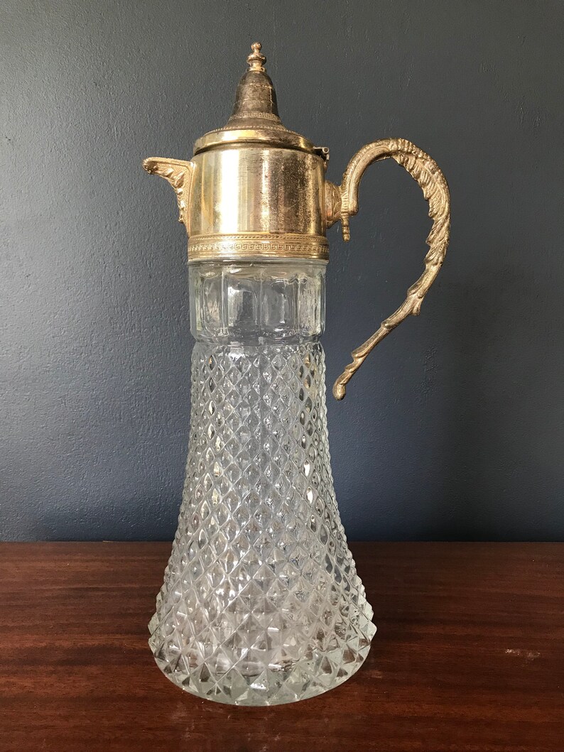 Crystal and Silver Large Pitcher Diamond Cut Crystal Vintage Etsy