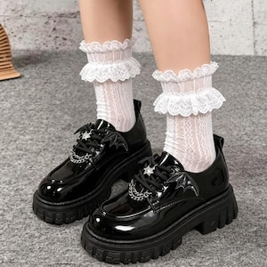 Mocassini con plateau e ali di pipistrello gotiche / Scarpe Oxford punk con catena in metallo per donna / Scarpe Oxford con suola spessa