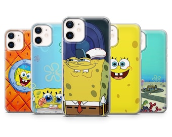 Coque de téléphone Bob l'éponge avec motif dessin animé amusant pour iPhone 17, 16 Pro, 15, 14, 13, 12, Samsung S25, S24, S23, S22, A16, A56, A55, Pixel 10 Pro, 9 Pro