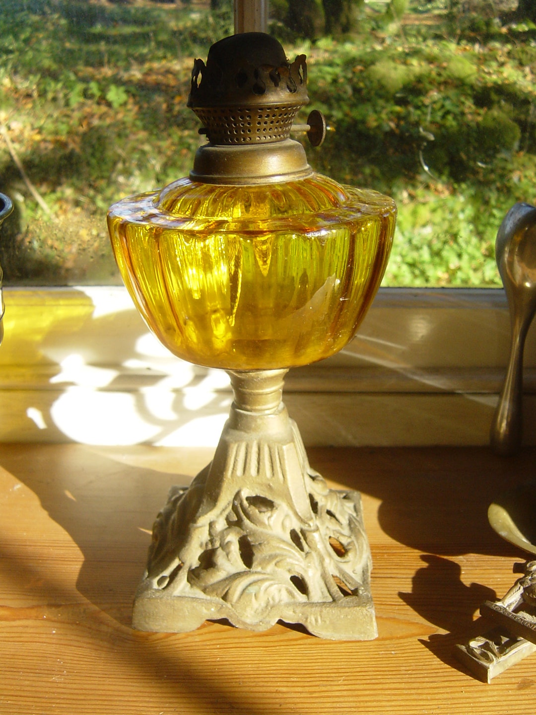 Antique English Vintage Large Oil Lamp Base Golden Glass Etsy