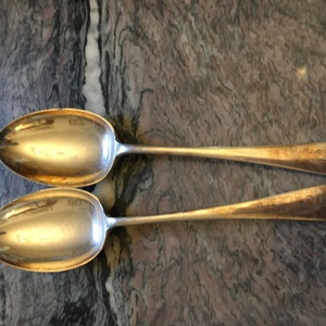 Antique English EPNS A1 Silver Plate Serving Spoons Pair Monogrammed