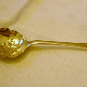 Antique English Silver Plate Serving Pudding Spoon with Flower Design