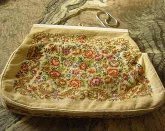 Vintage 1950's or 1960's Tapestry Clutch Bag Purse Handbag