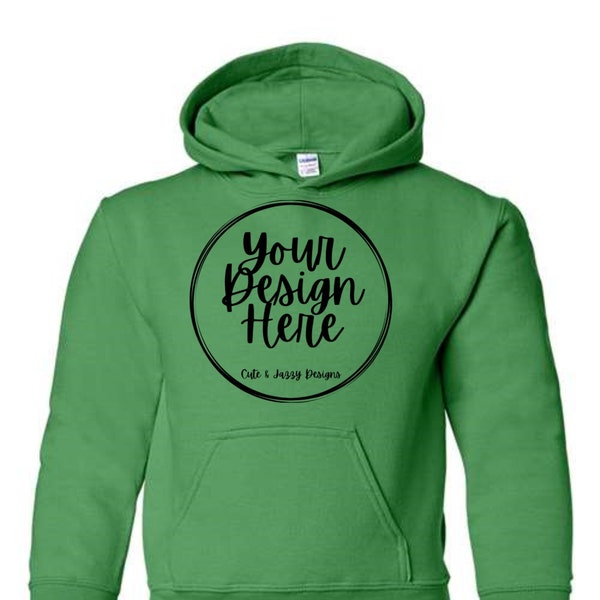 Youth Irish Green Gildan 18500B Heavy Blend Hoodie Children Kids Personalized Custom Gift Idea Cold Weather Wear