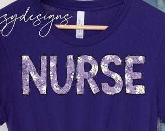 Nurse Daisy Flowers Medical Personalized Custom DTF Printed Design Bella Canvas 3001 Short Sleeve T-shirt Clothing Gift