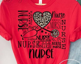 Nurse Leopard Print Subway Word Medical Personalized Custom DTF Print Bella Canvas 3001 T-shirt Clothing Gift Idea