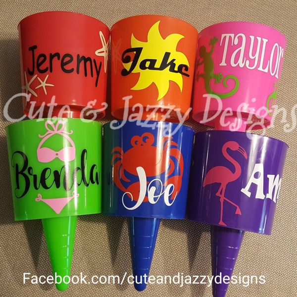 Personalized Custom Small Beach Drink Beverage Cup Holders Vacation Trip Birthday Gift Idea