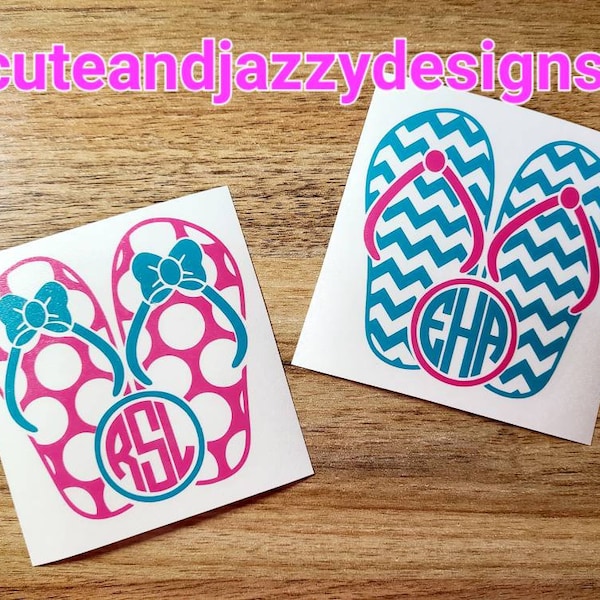 Personalized Custom Three Letter Circle Monogram Flip Flop Adhesive Car Decal Decoration Home Decor Glass Craft Project Idea
