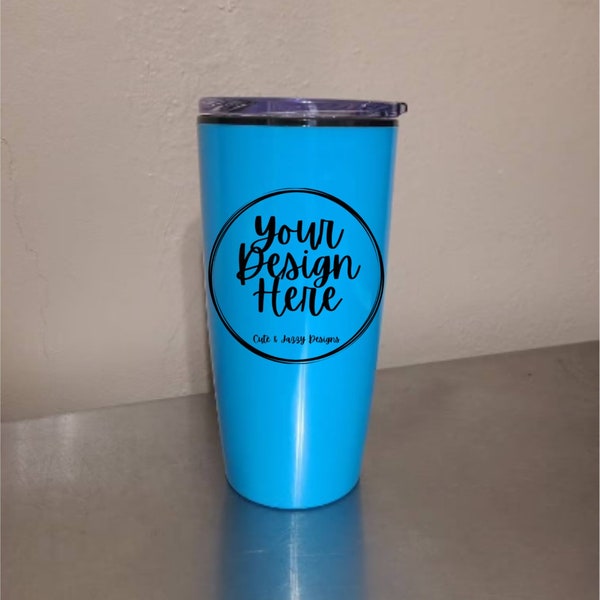 20 oz. Glossy Blue Personalized Custom Double Wall Plastic Travel Mug Cup Drink Beverage Holiday Gift Idea