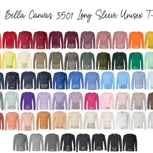 Imagen de maqueta digital Bella Canvas 3501 Camiseta unisex de manga larga Carta de colores 2024 Colores Gráficos de la tienda