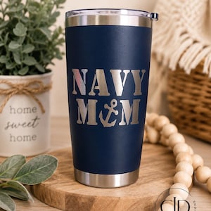 20 oz. Navy Mom Dad Personalized Custom Laser Engraved Stainless Steel Tumbler Insulated Double Wall Cup Beverage Drink Matte Coffee