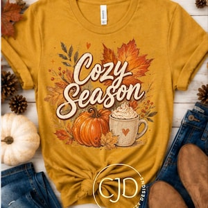 Personalized Fall Cozy Season Pumpkin Leaves T-Shirt: Fall Autumn Bella Canvas 3001