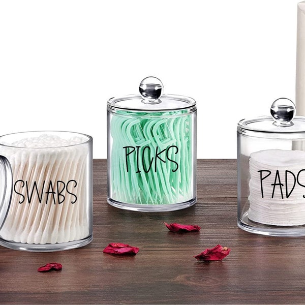 Personalized Custom 12 oz. Clear Apothecary Jar Canister Container Bathroom Kitchen Bedroom Hair Cotton Swabs Tips Clips Pins Ties Bands