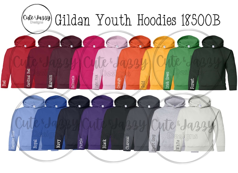 Gildan 18500B Youth Hoodie Color Chart Mockup Digital JPG Etsy