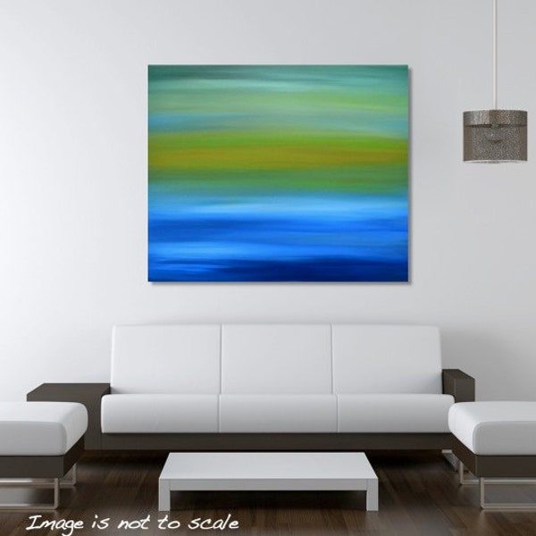 Abstract Landscapes of the World - Large Modern Original Canvas Acrylic Painting - Green Forest, Blue Ocean 24 x 20 - Sombrio