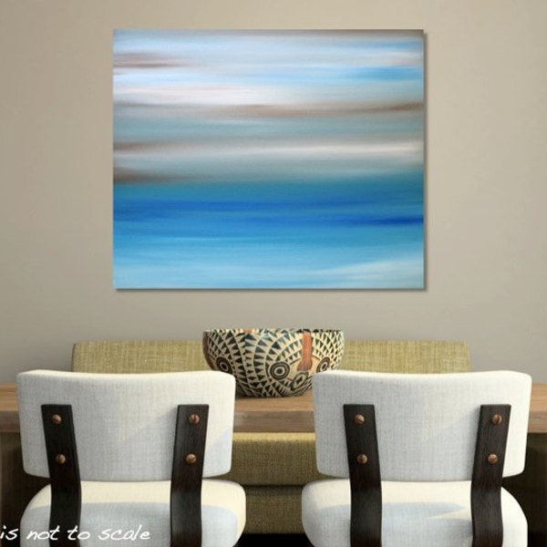 Wanaka : Abstract Landscapes of the World - Large Original Canvas Acrylic Modern Painting.. Blue Lake and Grey, White Mountains 24 x 20