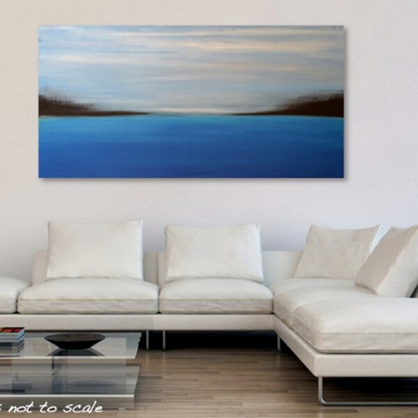 HUGE 48" Original Abstract Seascape Painting - Acrylic Canvas Ocean Art - Blue, Turquoise, Grey, White - MASSIVE:  - FREE Shipping