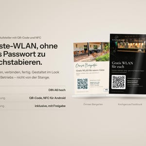 WLAN Aufsteller mit QR-Code & NFC, Gäste-Internet ohne Passwort, individuelles Design im Look deines Betriebs, Tischschild Café Restaurant Bild 1