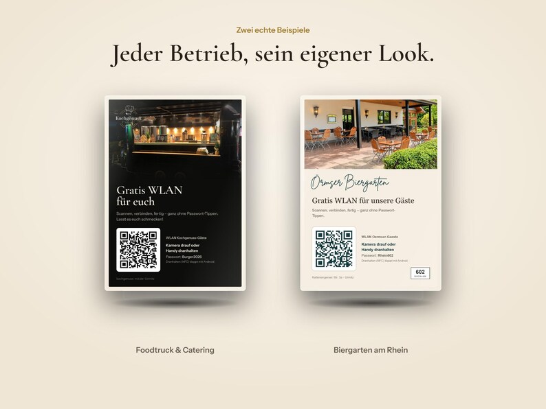 WLAN Aufsteller mit QR-Code & NFC, Gäste-Internet ohne Passwort, individuelles Design im Look deines Betriebs, Tischschild Café Restaurant Bild 2