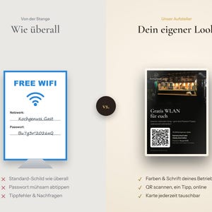 WLAN Aufsteller mit QR-Code & NFC, Gäste-Internet ohne Passwort, individuelles Design im Look deines Betriebs, Tischschild Café Restaurant Bild 4