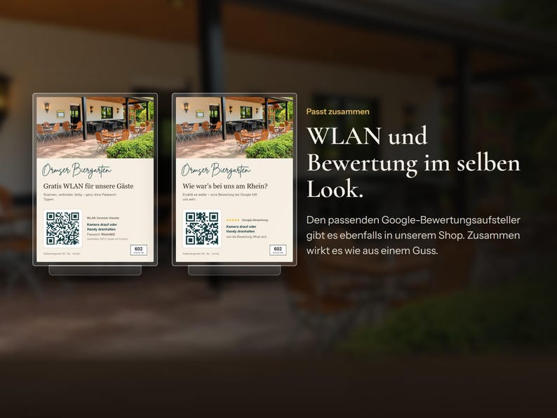 WLAN Aufsteller mit QR-Code & NFC, Gäste-Internet ohne Passwort, individuelles Design im Look deines Betriebs, Tischschild Café Restaurant Bild 5