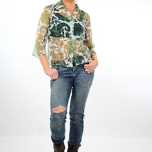 Sheer floral top Vintage 90s  Paisley shirt  see through layering piece Small