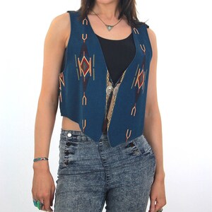 Vintage 70s Southwestern Vest Hippie boho teal Tribal Small