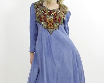 Vintage 70s Boho Hippie embroidered mirror India dress