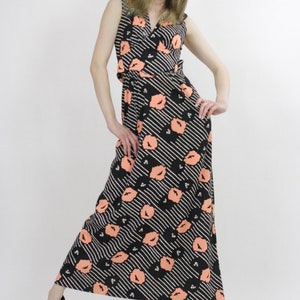 Vintage 70s floral dress boho maxi Poppy Print hippie mod sleeveless sundress high waist festival caftan S