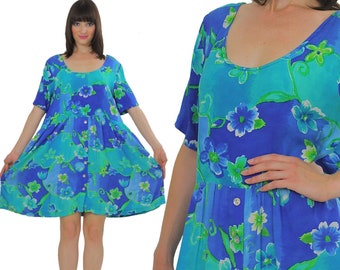 abito babydoll vintage anni '90 grunge stampa floreale festival blu