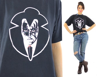 Svart skjorta med grafisk design, vintage 1990-talsmönster, grunge goth, kortärmad, gotiskt tryck, svart slips, Affair-t-shirt, unisex, medium, stor
