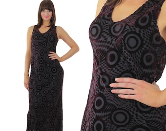 Vintage 90s Burnout velvet dress purple silk party Grunge Medium