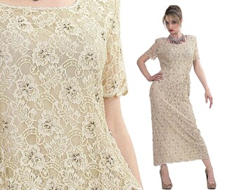 Vestido de fiesta vintage de los años 80 con lentejuelas y cuentas, talla 12
