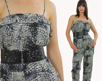 summer boho jumpsuit vintage 90s spaghetti strap snakeskin print