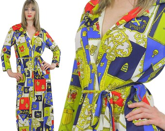 Vintage Boho travel lite robe retro Hippie caftan Geometric wrap robe Small S