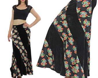 Floral grunge skirt black abstract floral 90s goth skirt Hippie boho skirt Bohemian Festival  maxi Medium M
