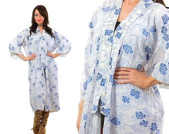 Chaqueta estilo kimono boho de los años 70 / Chaqueta estilo kimono azul vintage / Chaqueta estilo festival boho / Chaqueta bordada / Cárdigan estilo kimono